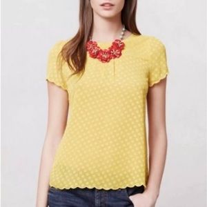 Anthropologie Maeve Mustard Keme Dotted Tee Blouse
